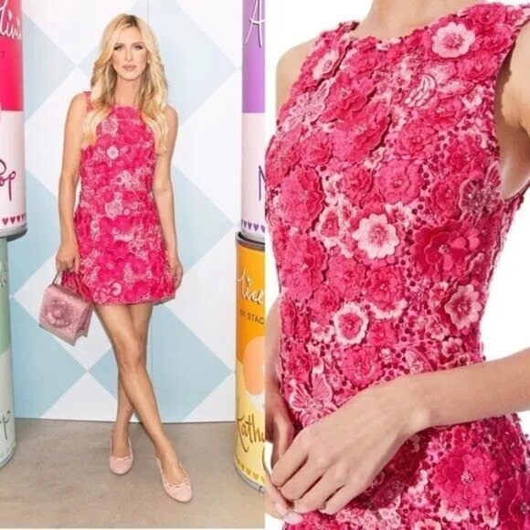 Alice + Olivia Lindsey Floral Embellished Mini Gown in PINK Candy Multi Size 6 - Picture 9 of 10